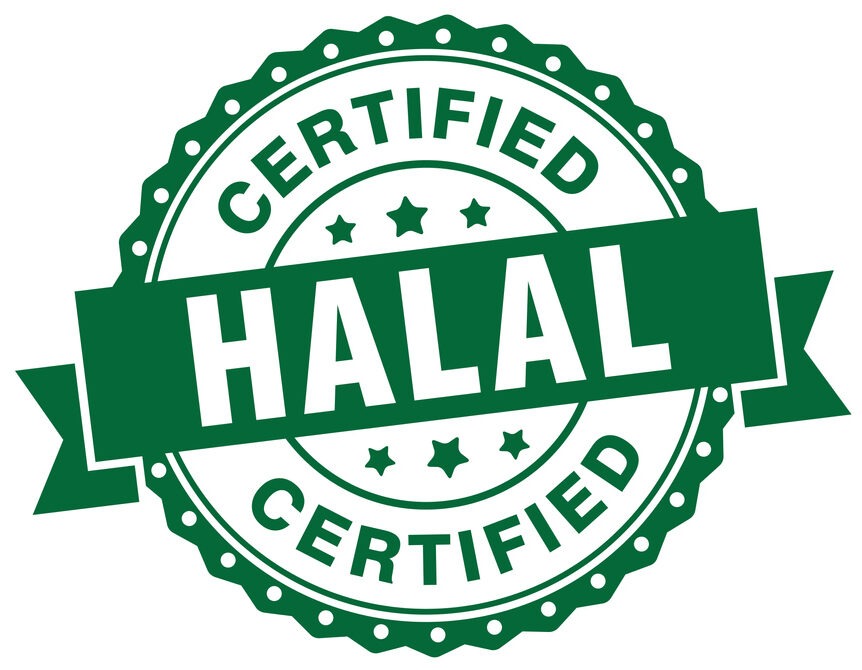 halal tag vector design template for rounded shape label, sign and stamp marker