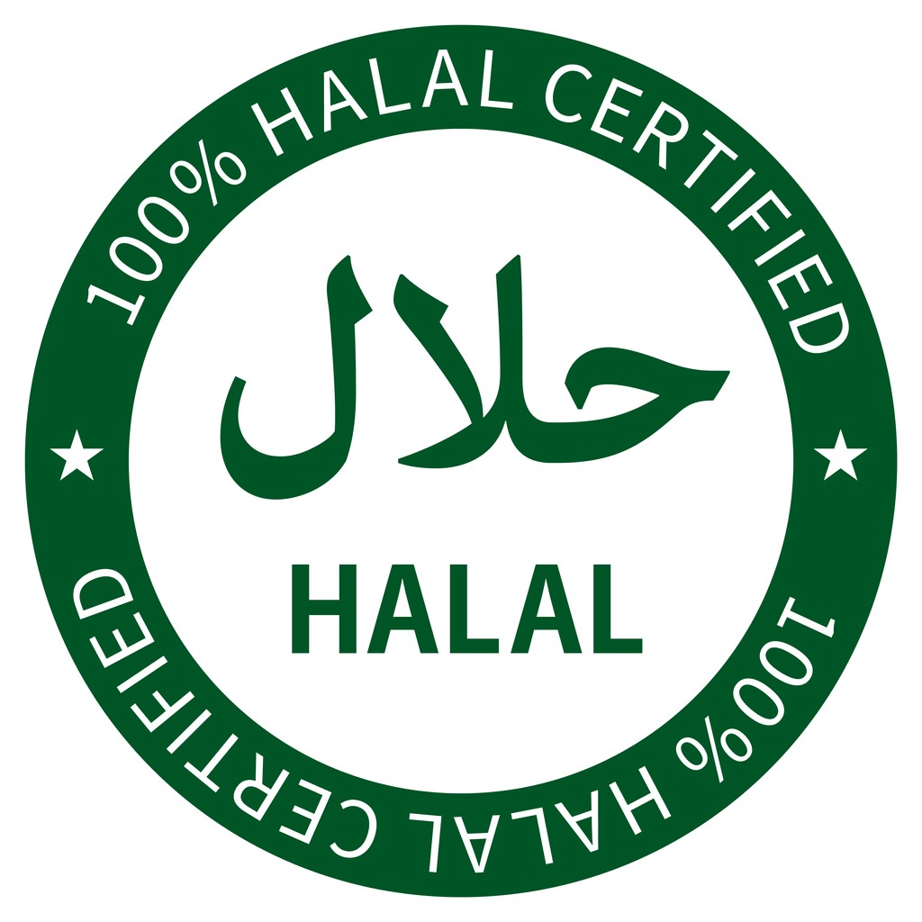A simple icon representing 100% Halal certified (green)